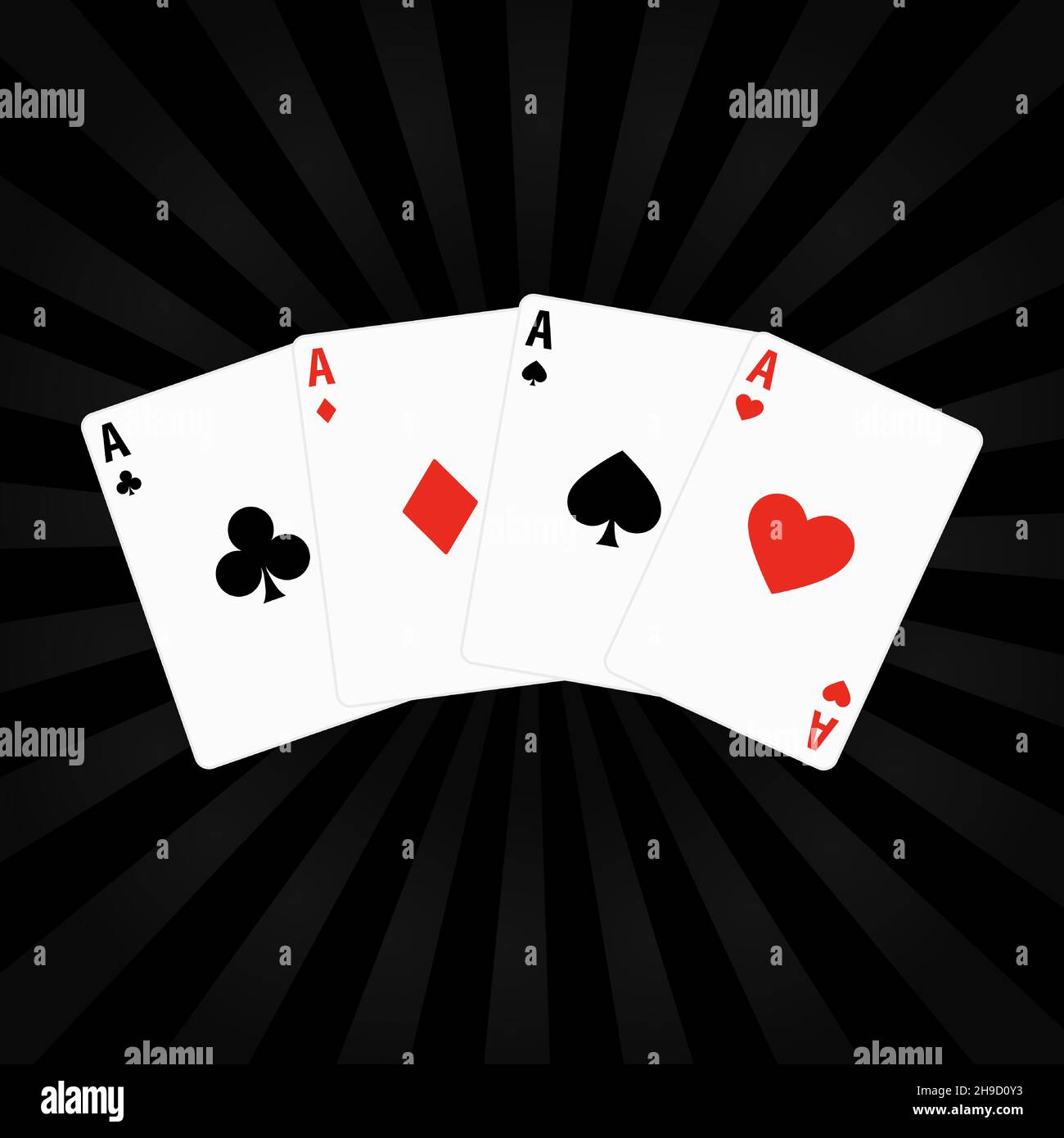 Set of four aces playing cards suits. Winning poker hand. Set of hearts, spades, clubs and