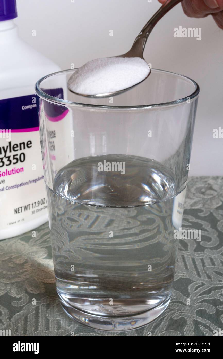 Polyethylene Glycol 3350 is a prescription laxative being prepared, USA Stock Photo