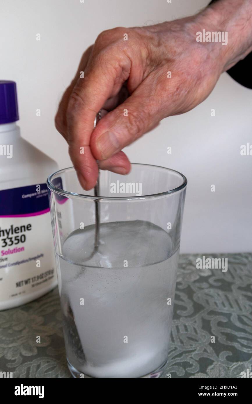 Polyethylene Glycol 3350 is a prescription laxative being prepared, USA Stock Photo