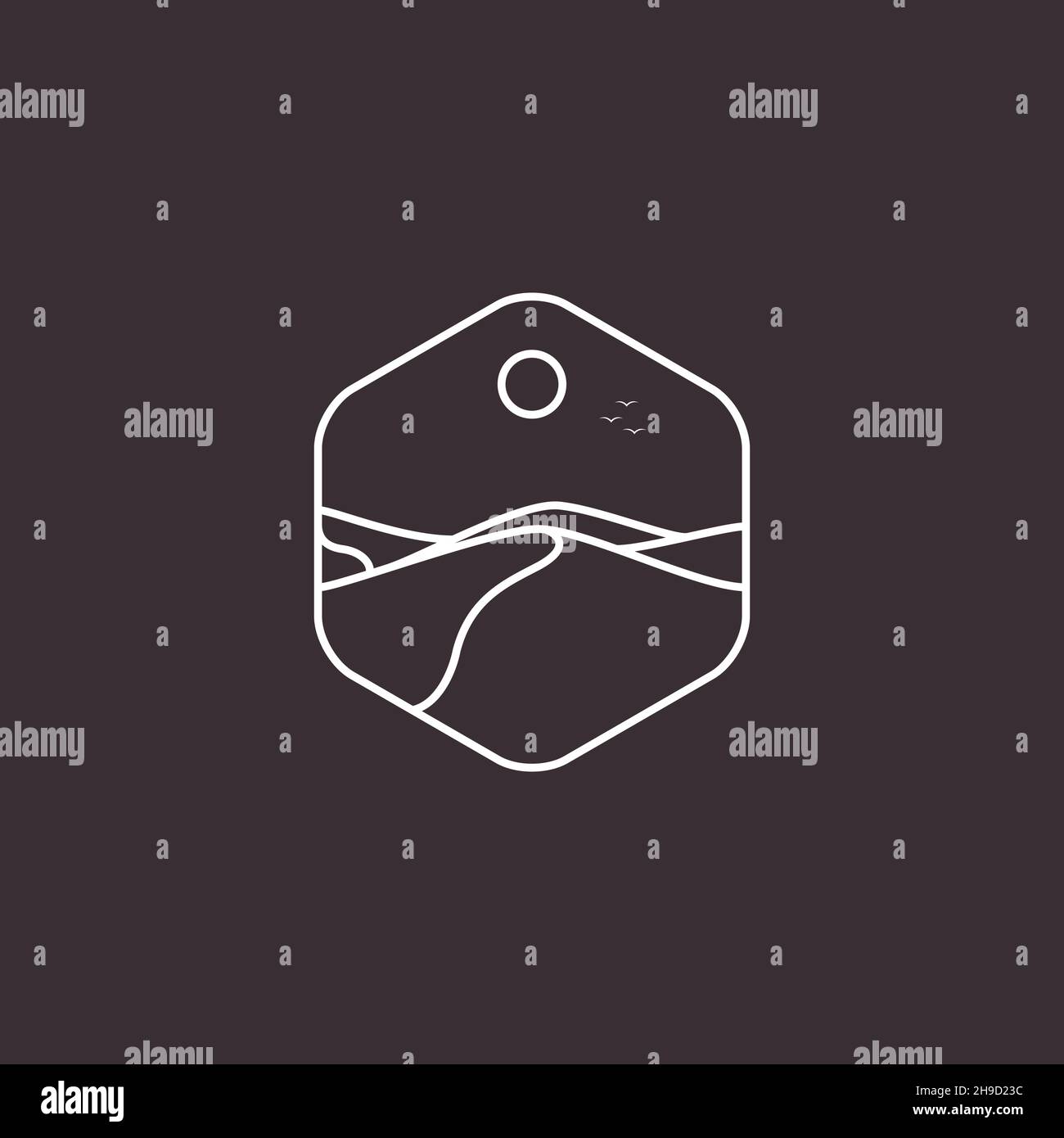 hexagon line with desert view logo symbol icon vector graphic design illustration idea creative Stock Vector