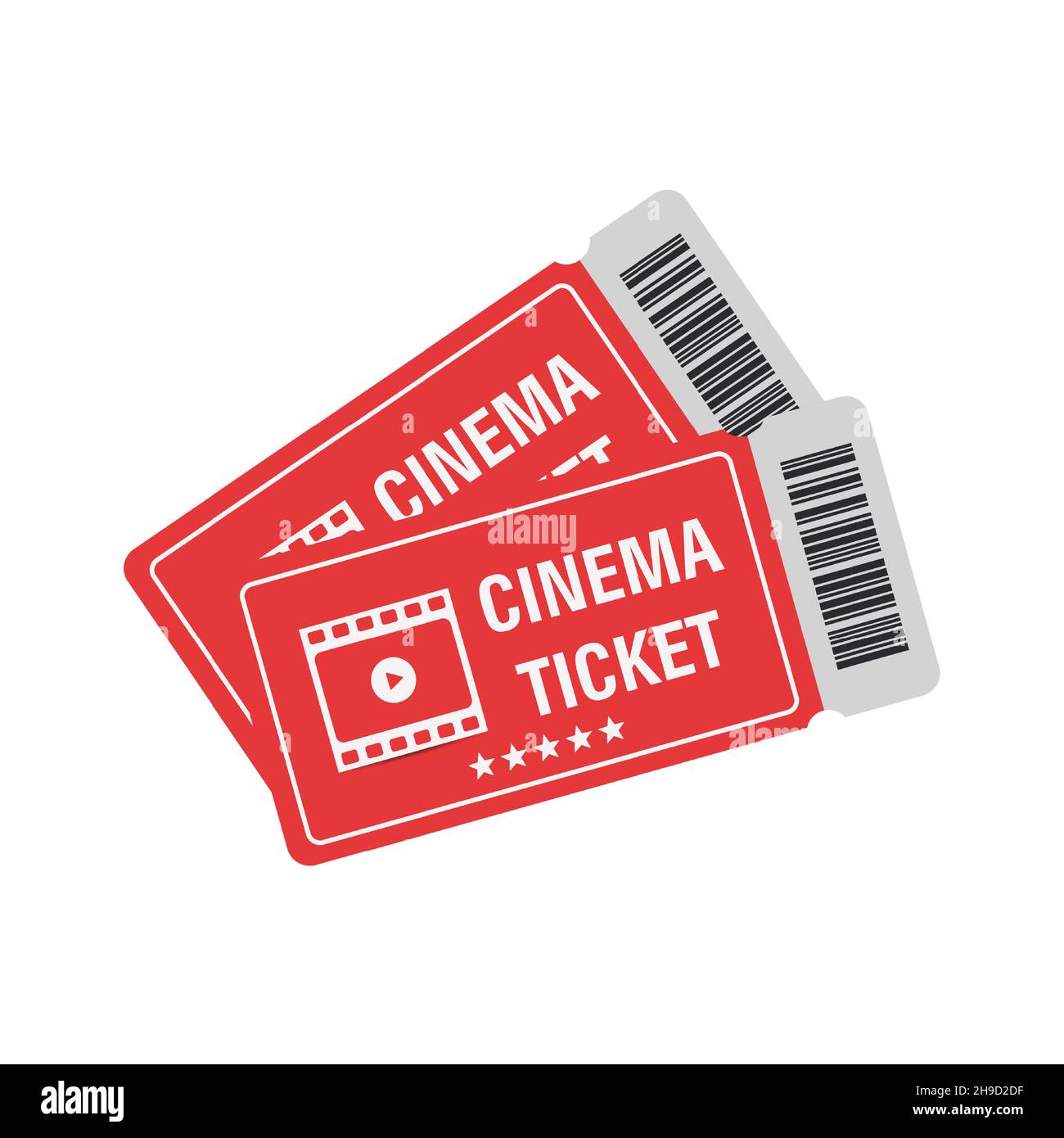 Two red cinema vector tickets isolated on white background. Realistic