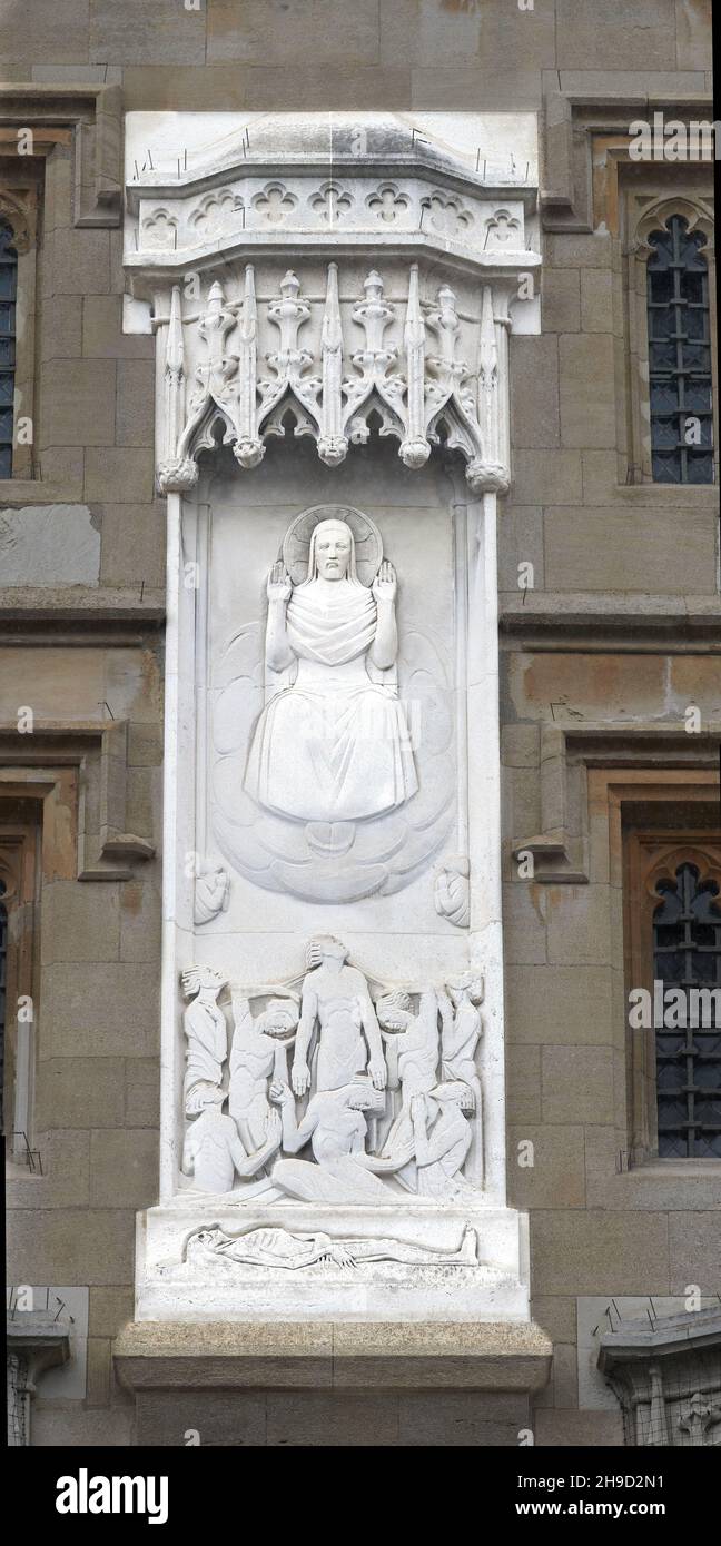 Stone sculpture on the facade of All Souls college, university of