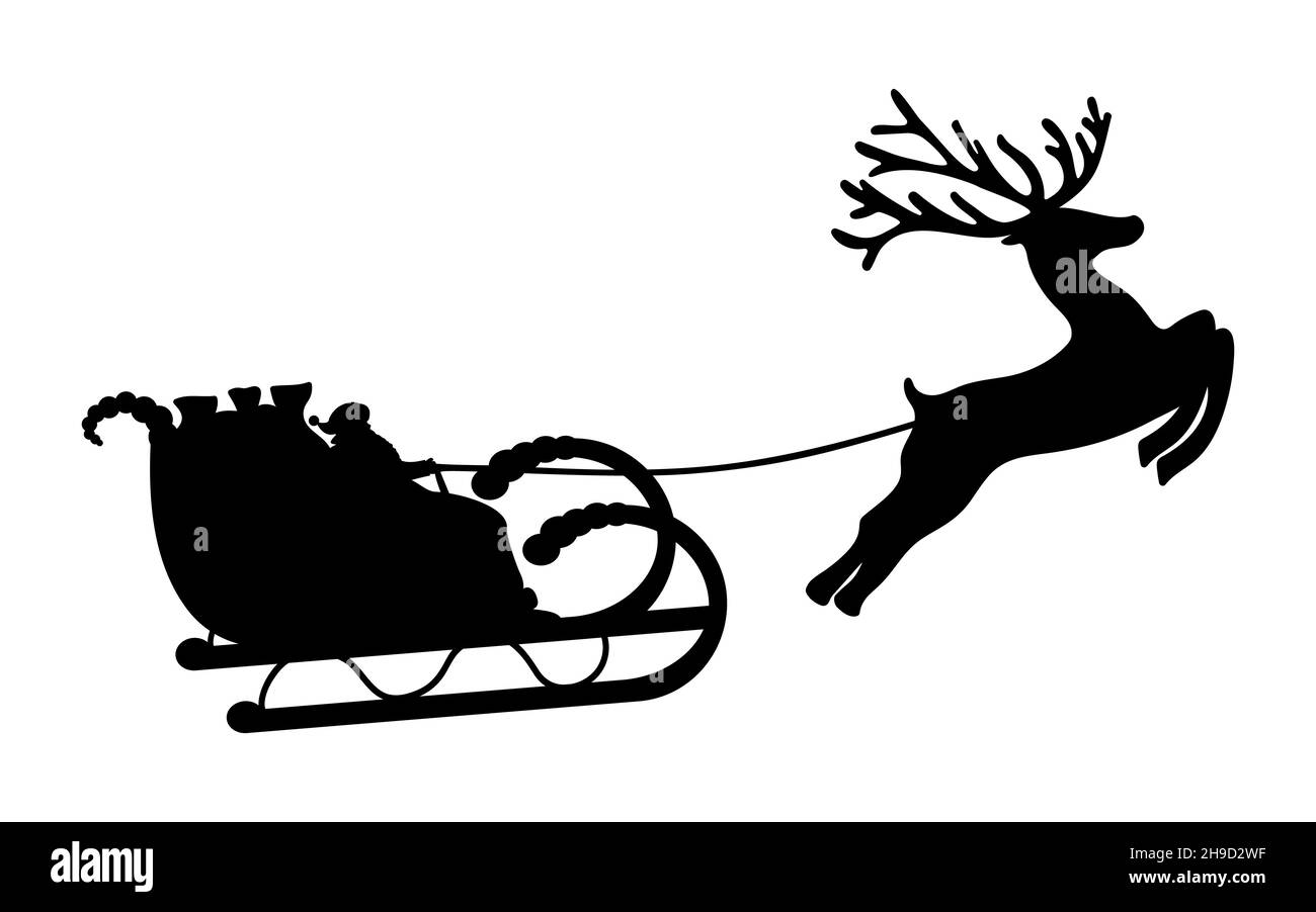 Santa Claus rides reindeer in a sleigh sled Stock Vector Image & Art ...