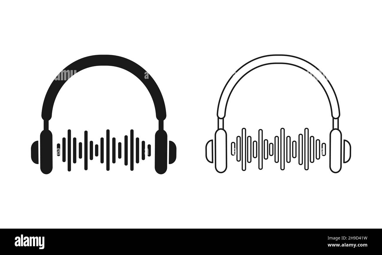Headphones icon with sound wave. Concept object for listening to music. Vector Stock Vector