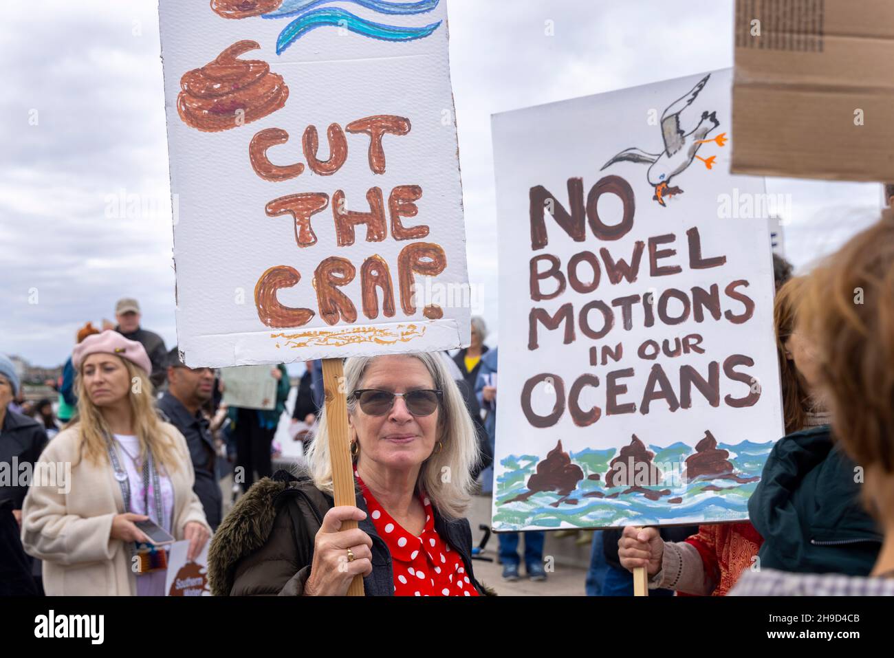 Protestors in Margate demonstrate against multiple releases of untreated sewage by Southern Water, October 2021. These releases have led to the closure of Thanet's beaches on numerous occasions. Stock Photo