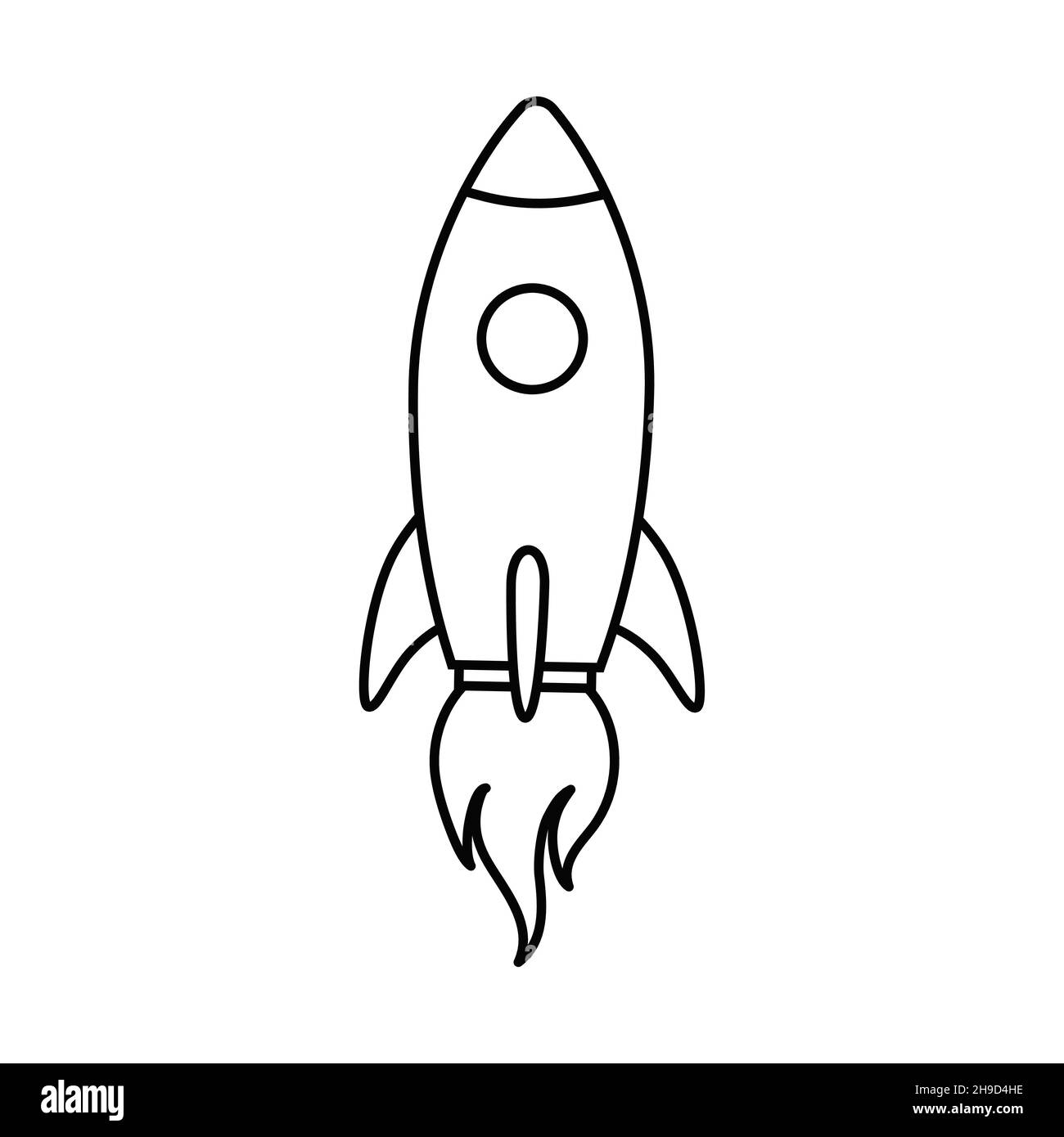 Rocket vector line icon. Space rocket launch. New project start up concept. Concept of business product on a market. Flat icon. Vector Stock Vector