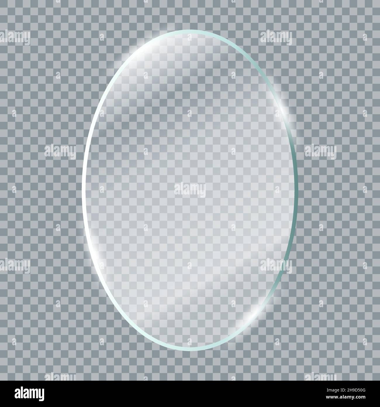 Transparent glass plates. Realistic transparent glass window in oval