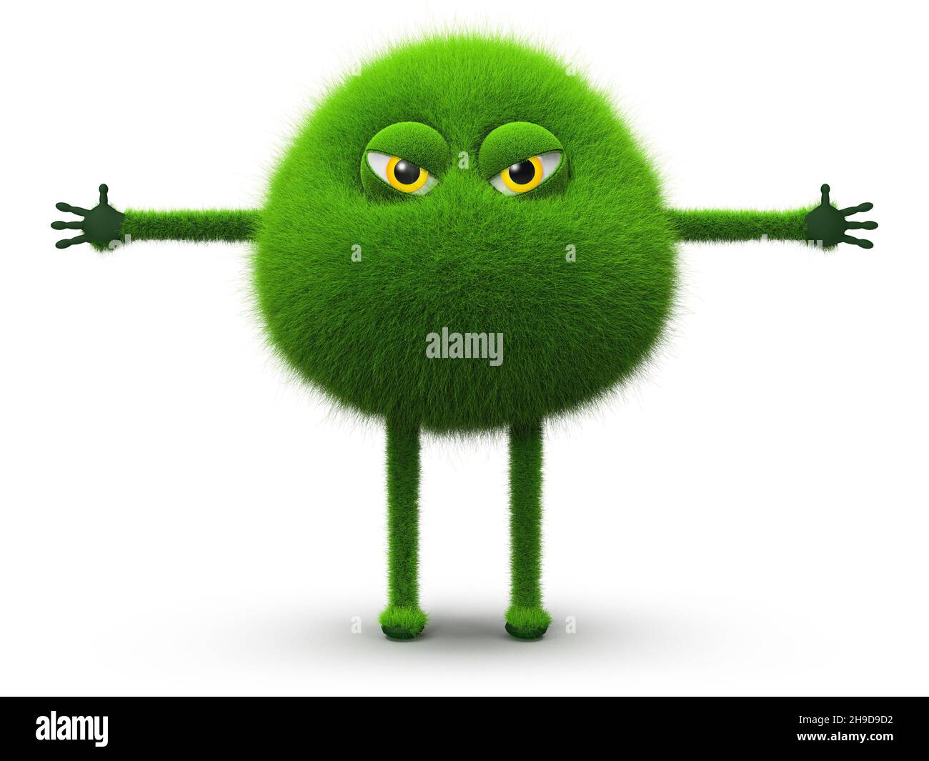 Green furry monster, isolated on white background, 3D rendering Stock Photo