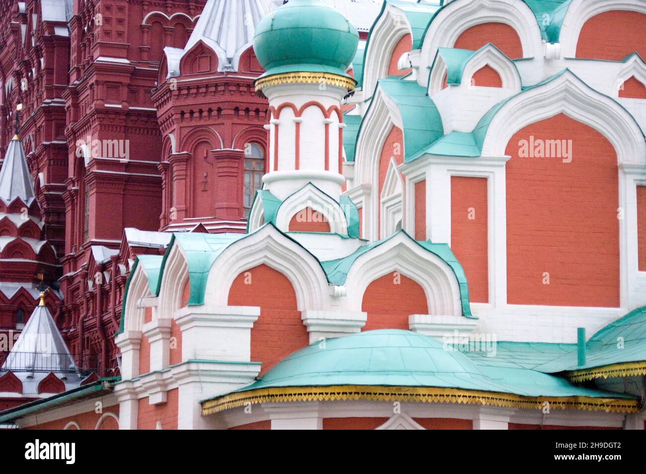 Kazan Cathedral set against the National Historical Museum in Red Square Moscow Russia Stock Photo