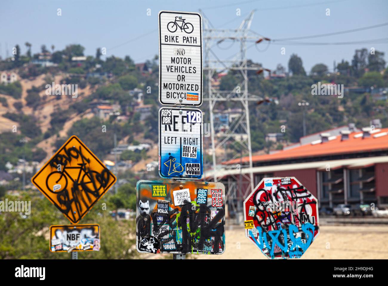 The bike path near the Confluence, where the Arroyo Seco meets the Los Angeles River, Los Angeles, California, USA Stock Photo