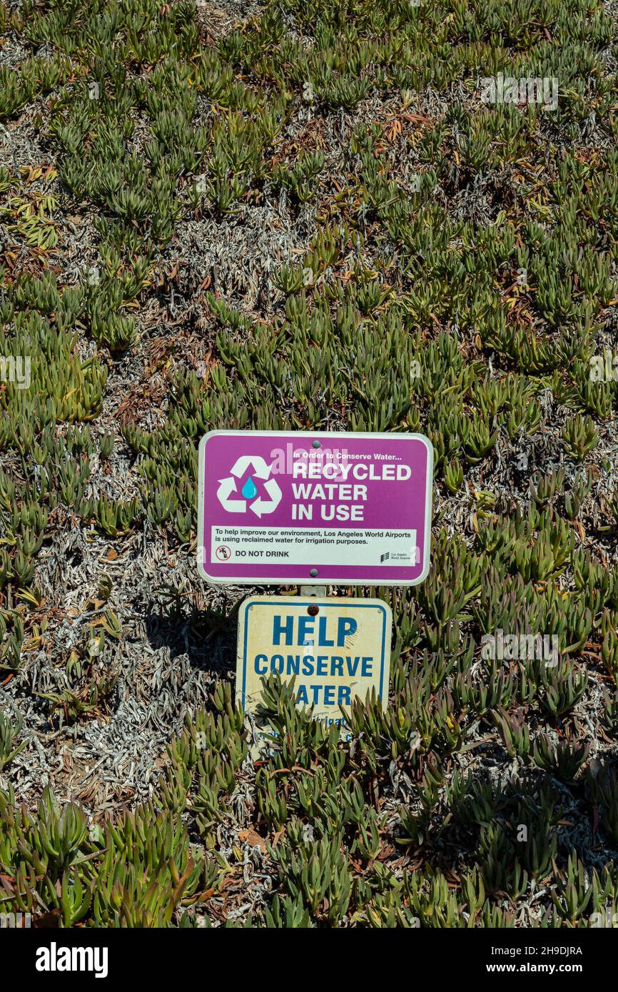Recycled water is used for irrigation around Los Angeles International Airport (LAX), Los Angeles, California, USA Stock Photo