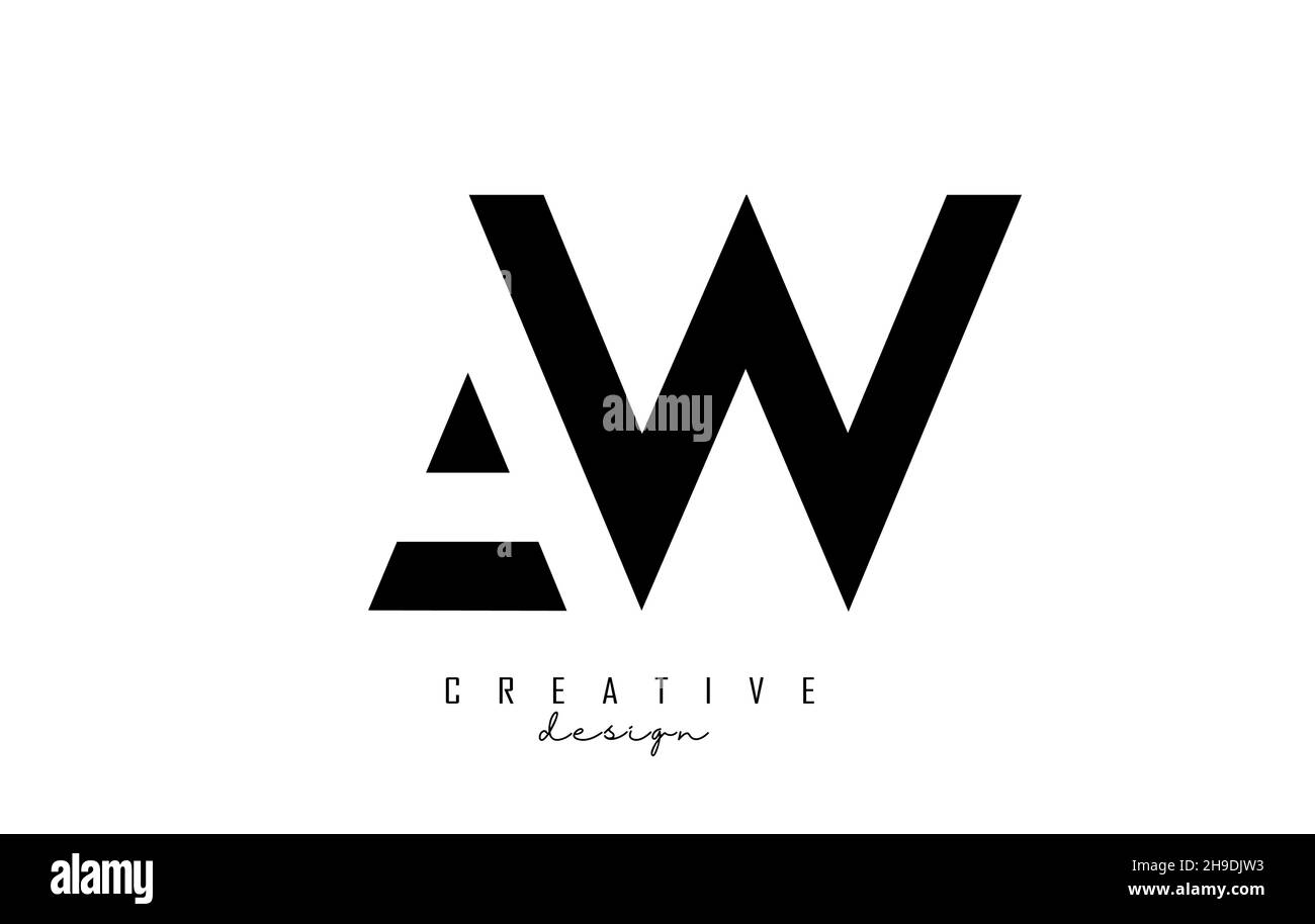 Letters AW Logo with black and white negative space design. Letters A ...