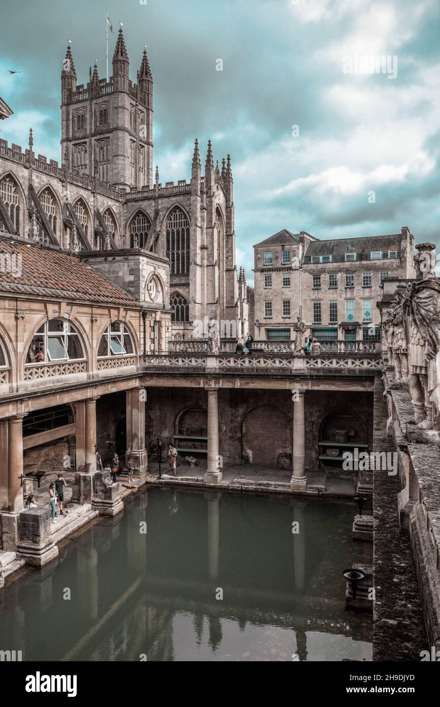 he Roman Baths are a well-preserved thermae in the city of Bath, Somerset, England. Stock Photo