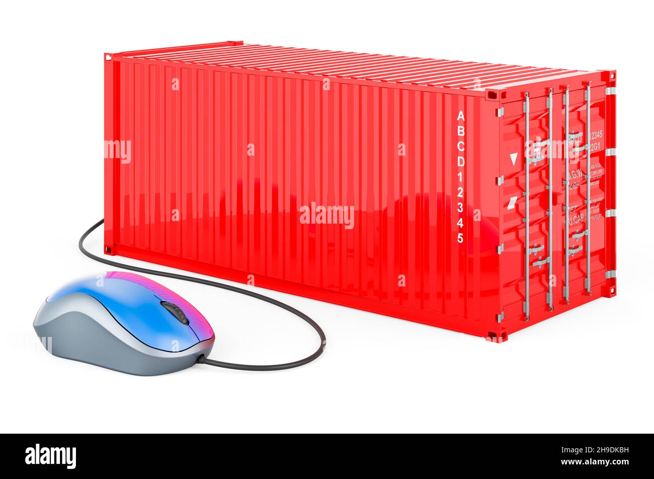 Cargo container with computer mouse. Tracking of freight transportation
