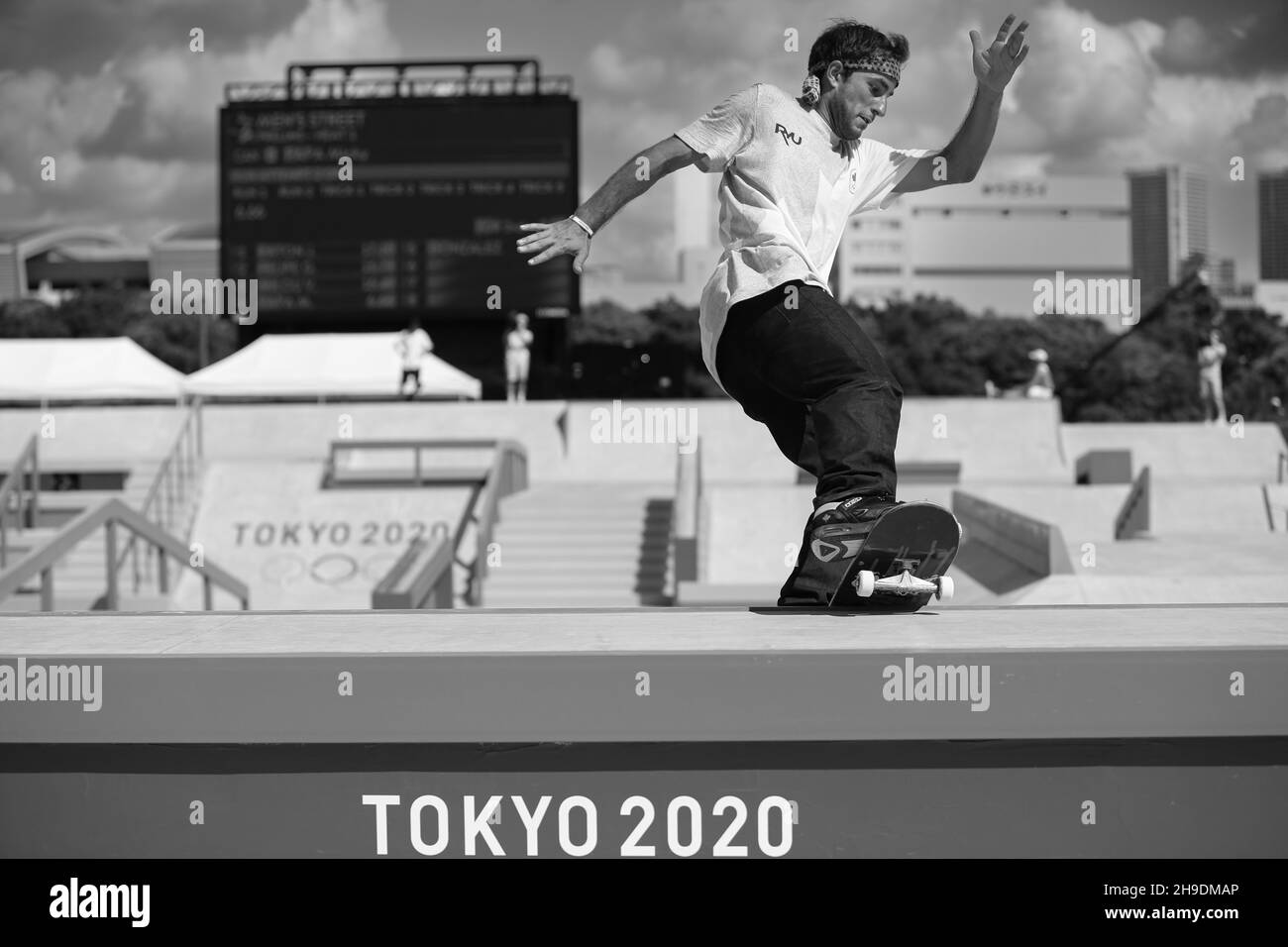JULY 25th, 2021 - TOKYO, JAPAN: Micky PAPA of Canada in action during Heat 1 of the Skateboarding Men's Street Prelims at the Ariake Urban Sports Park Stock Photo