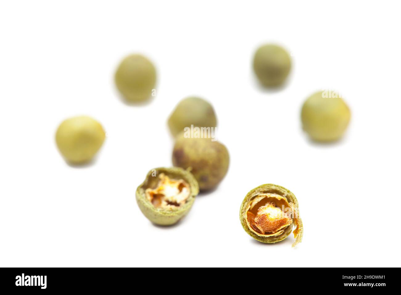 pepper, green peppercorns, inside, interior, half, cut, dry, some