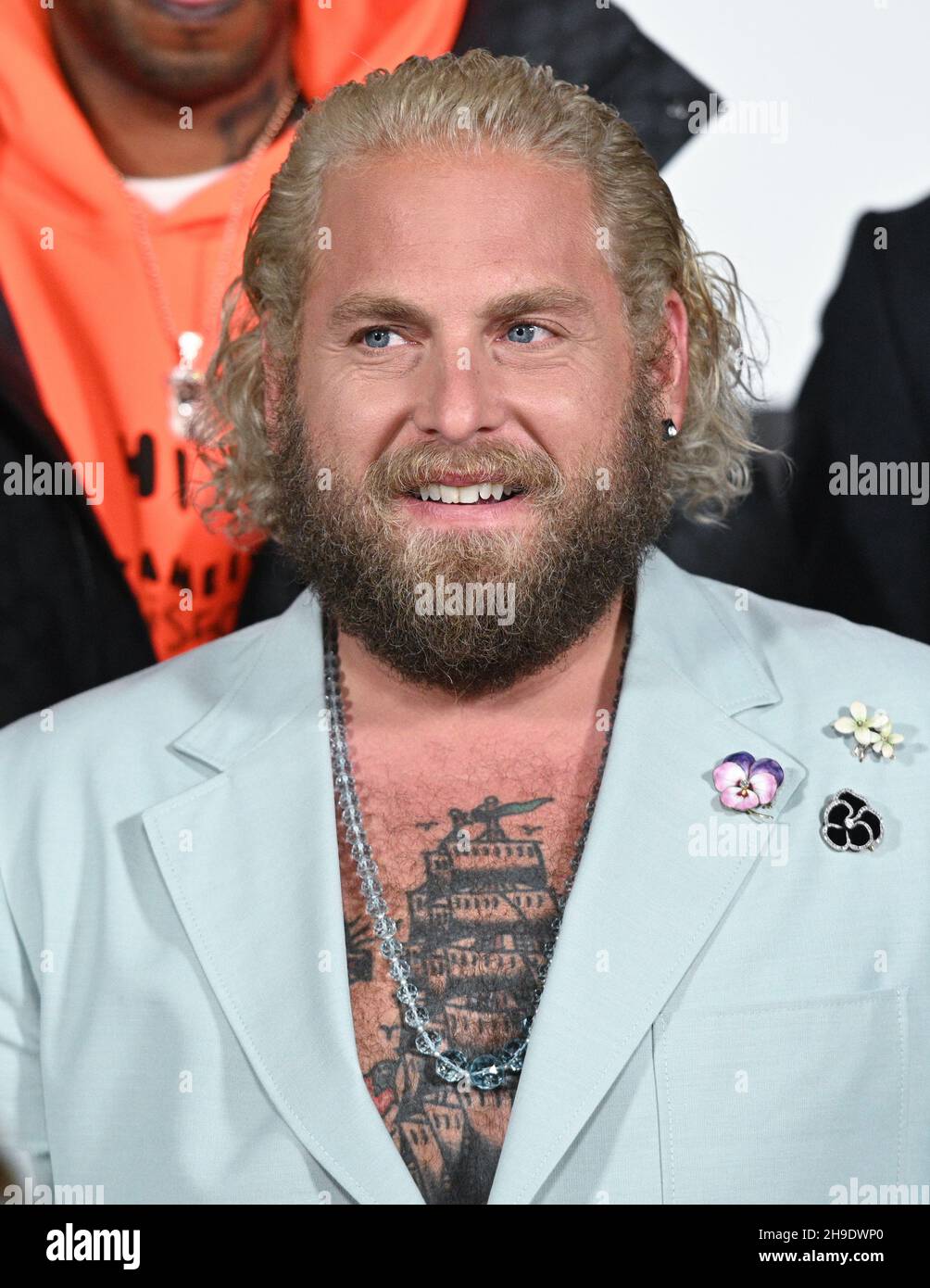 Jonah Hill attends Netflix's "Don't Look Up" World Premiere on December 05, 2021 in New York. Stock Photo