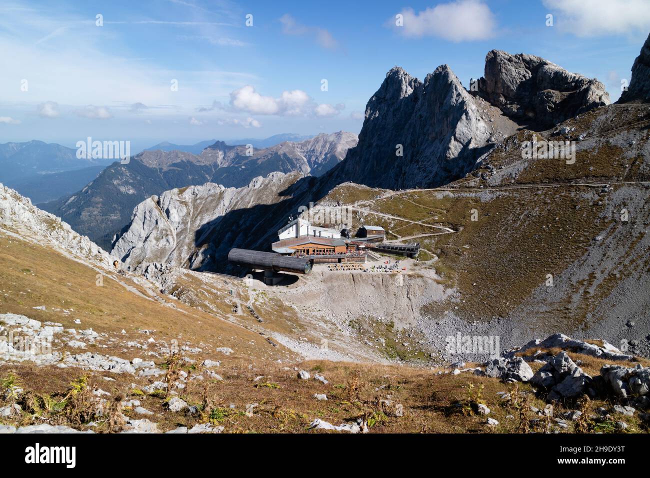 The mountain station an visitor center in the Karwendel in the German Alps Stock Photo