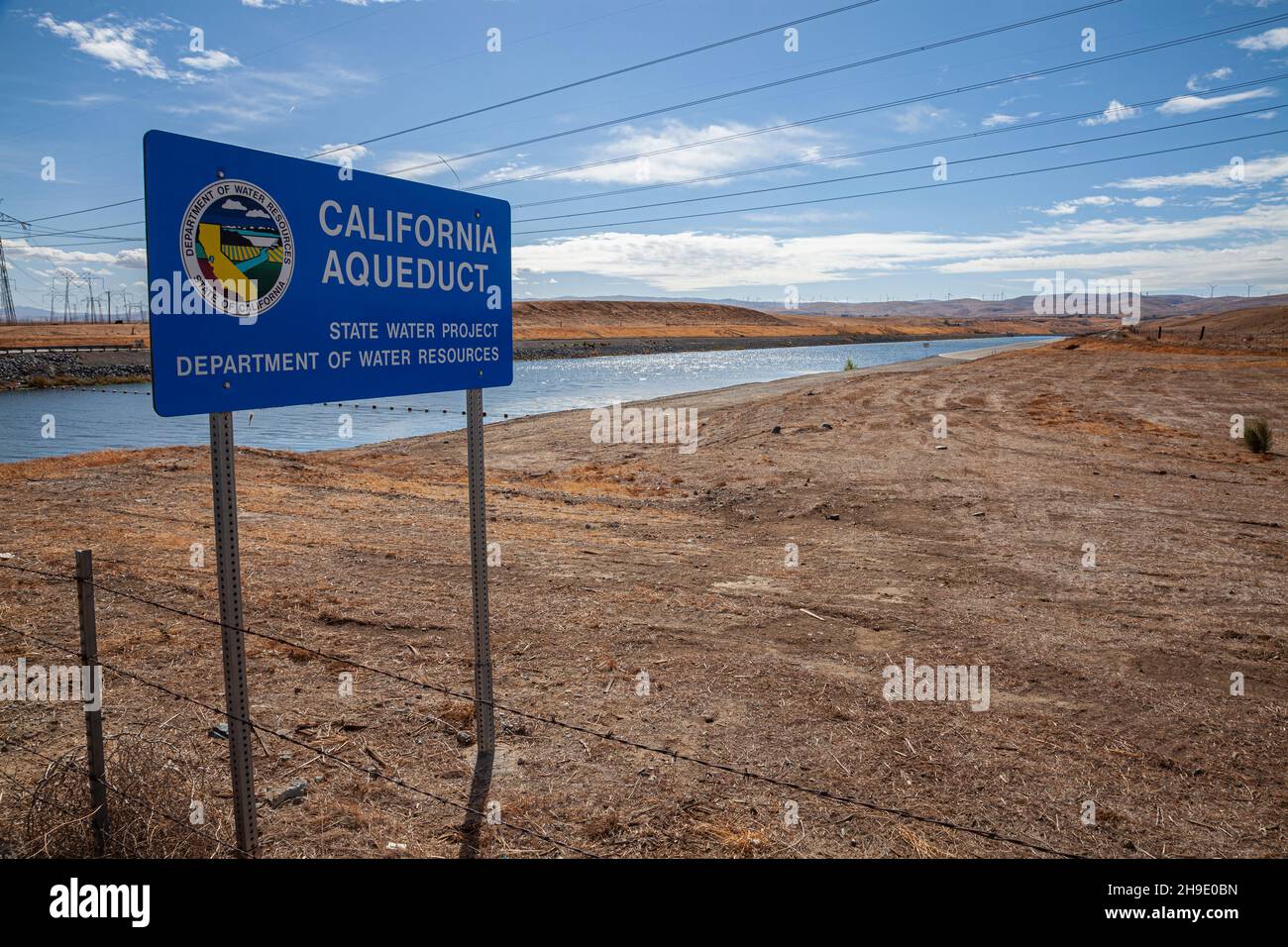 Clifton Court Forebay is a reservoir in the San Joaquin River Delta and is the intake point and start of the California Aqueduct for transport to Sout Stock Photo
