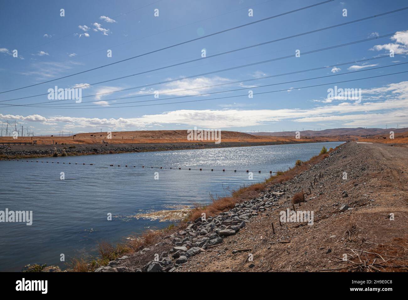 Clifton Court Forebay is a reservoir in the San Joaquin River Delta and is the intake point and start of the California Aqueduct for transport to Sout Stock Photo