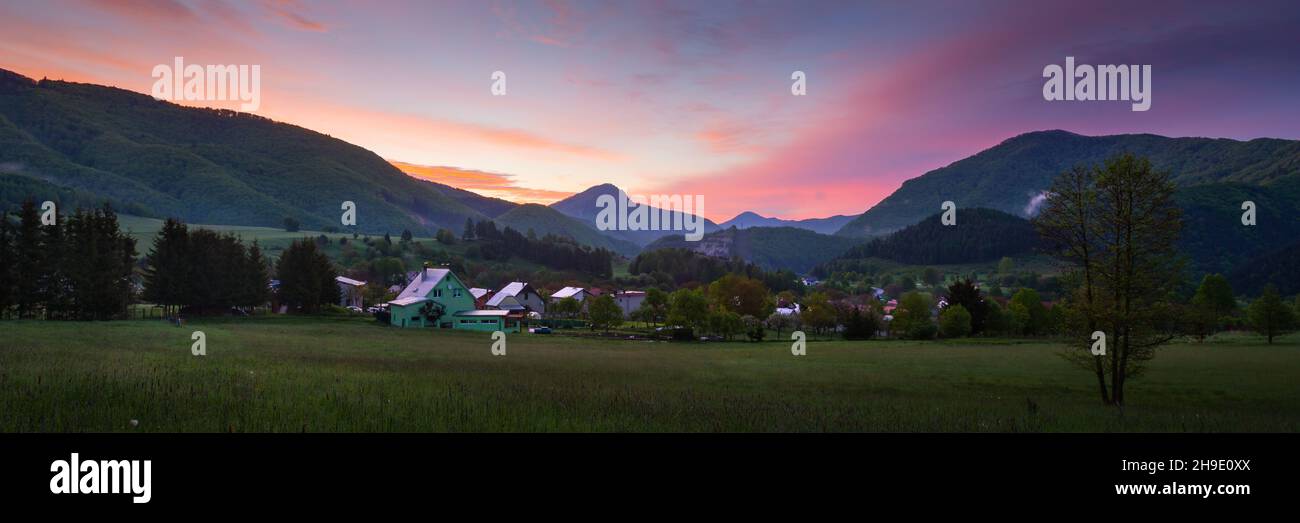 Sutovo village in the foothills of Mala Fatra mountains, Slovakia. Stock Photo