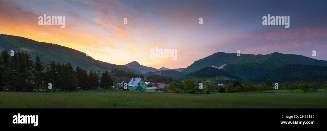Sutovo village in the foothills of Mala Fatra mountains, Slovakia. Stock Photo