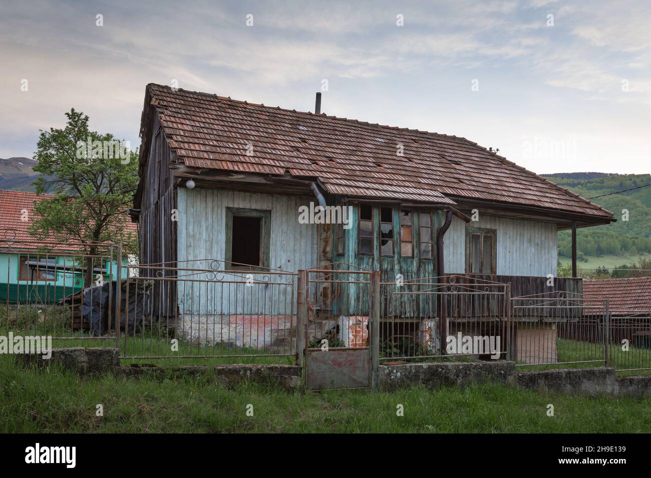 Old abandoned house in Sutovo village, Slovakia. Stock Photo