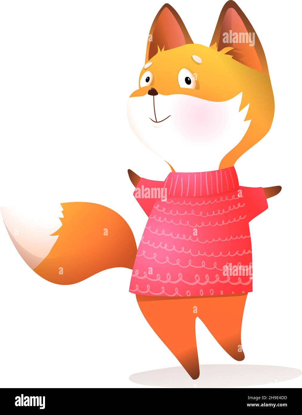 Baby Fox Dance in Winter Wearing Sweater Clothes Stock Vector