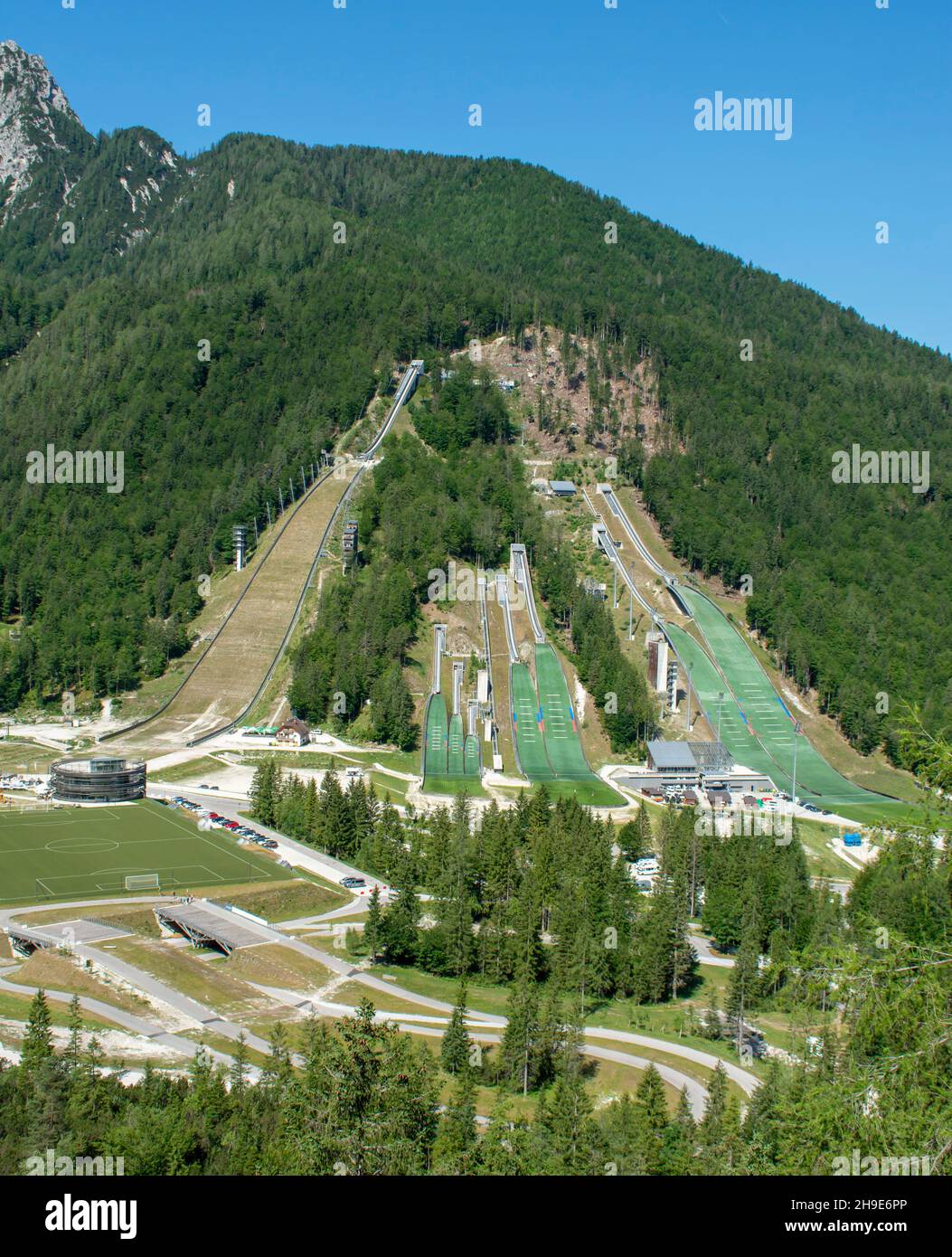 Planica Ski jumping hills in the summer. The Planica Nordic Centre