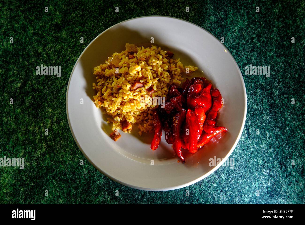 Chinese boneless bbq spare ribs with pork fried rice lunch buffet Stock Photo Alamy