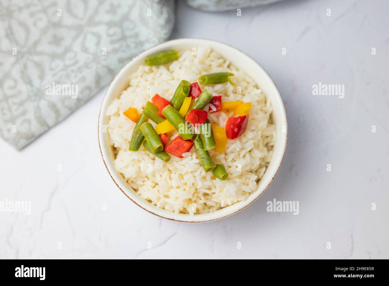 garnish rice with steamed vegetables risotto  for healthy eating Stock Photo