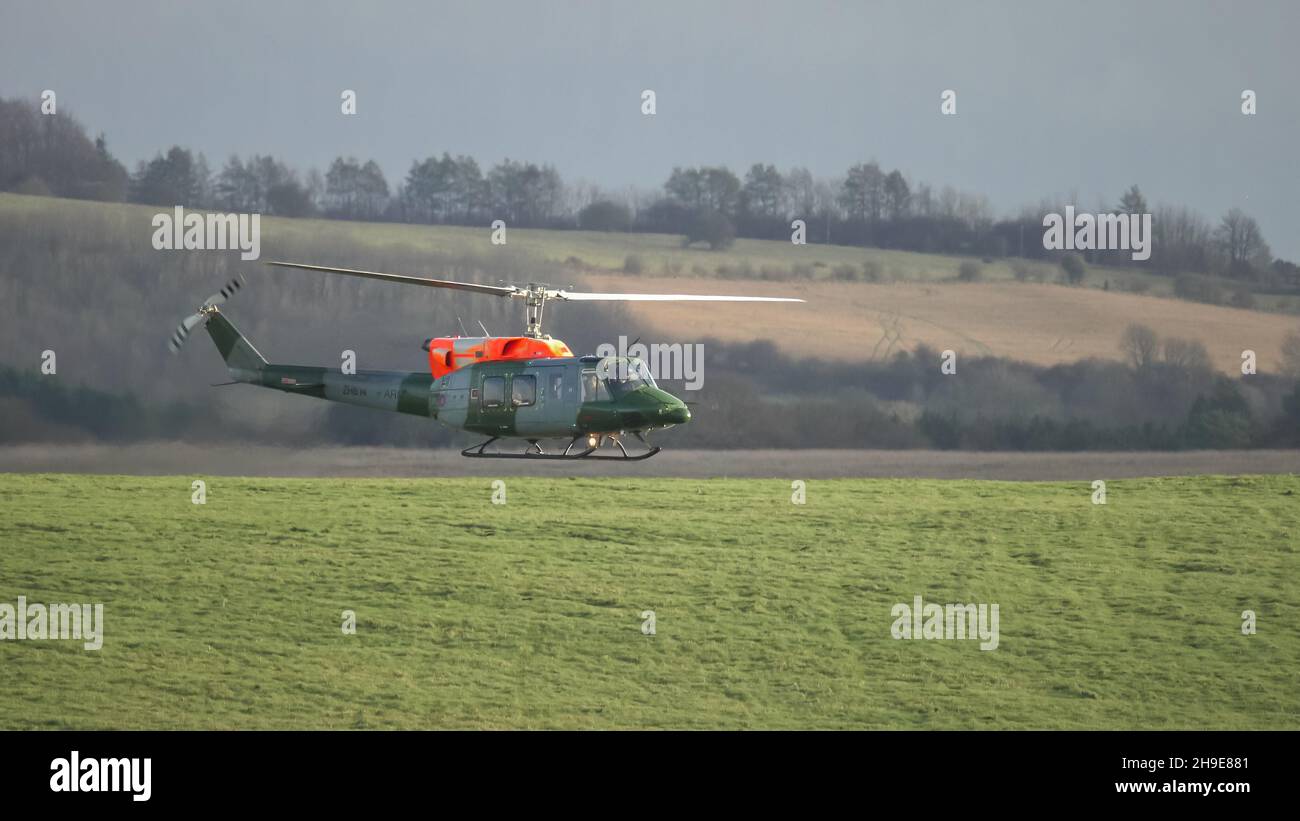 ZH814 British army (Army Air Corps AAC) 1971 helicopter Bell 212 B-BGMH conducting pilot training Salisbury Plain UK Stock Photo