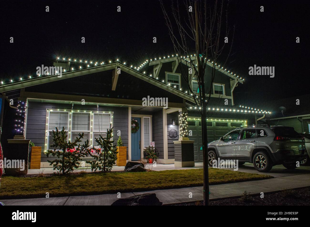 Christmas Lights on Homes Stock Photo Alamy