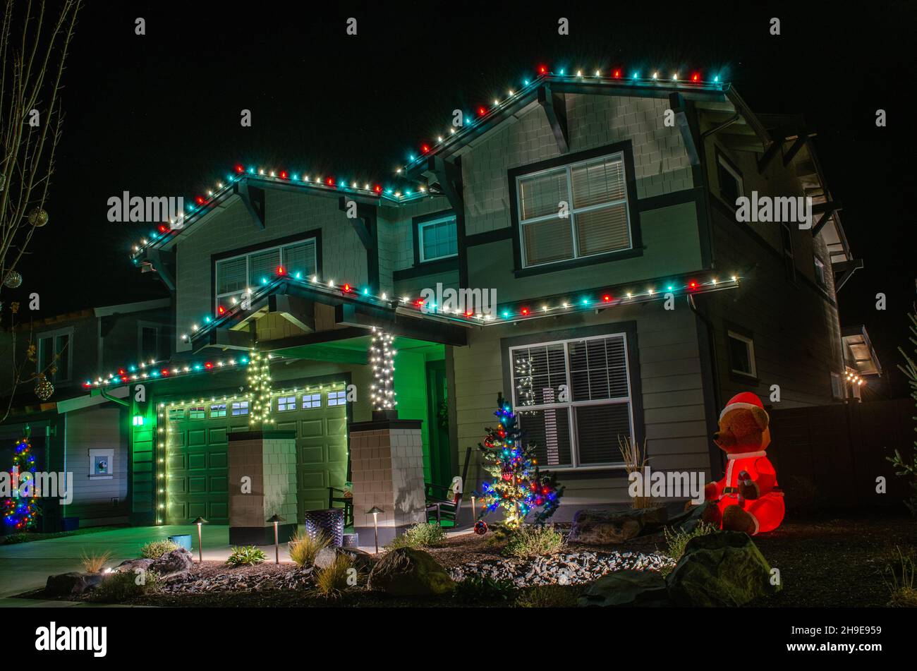 Christmas Lights on Homes Stock Photo Alamy