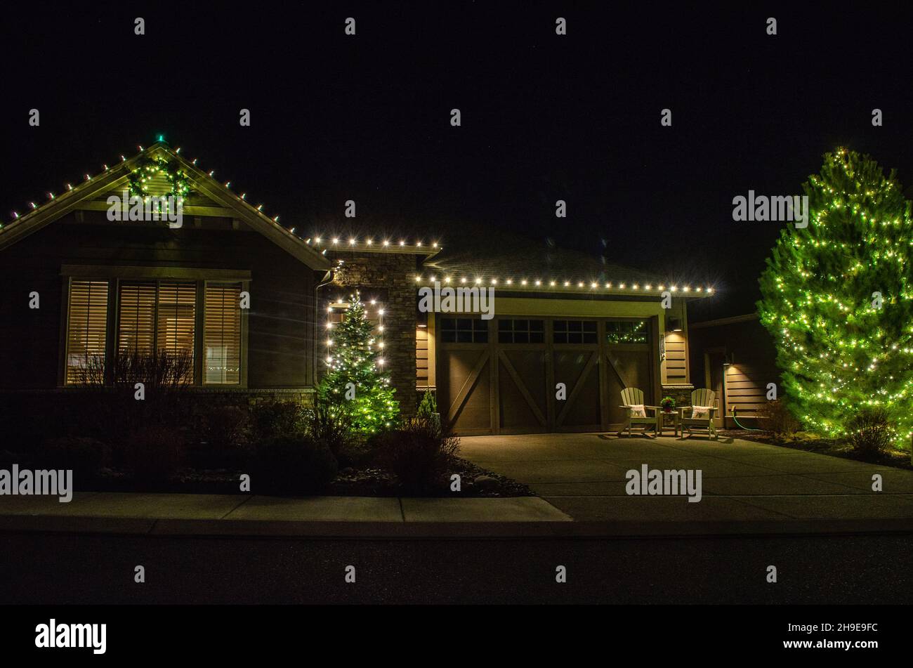 Christmas Lights on Homes Stock Photo Alamy