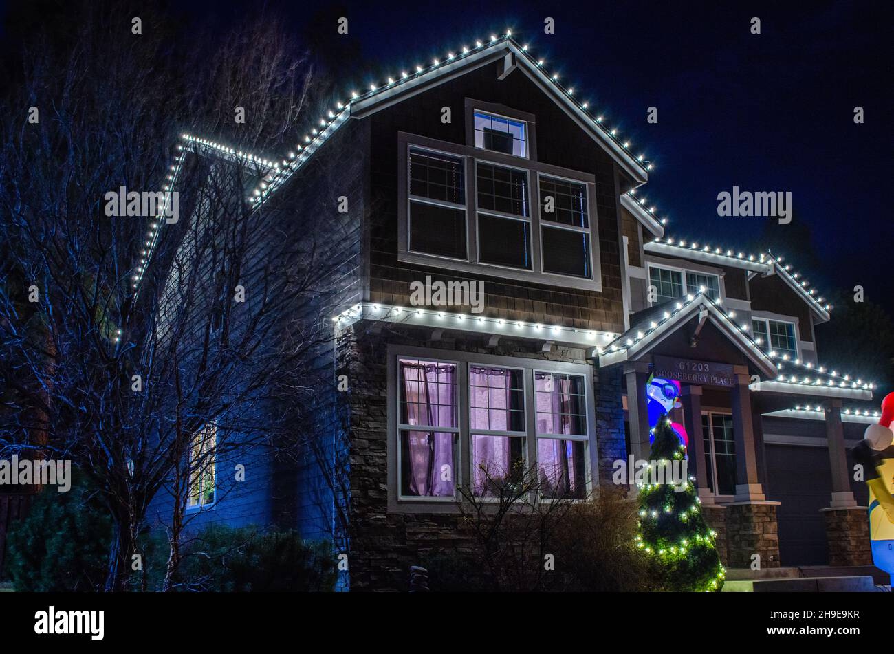 Christmas Lights on Homes Stock Photo Alamy