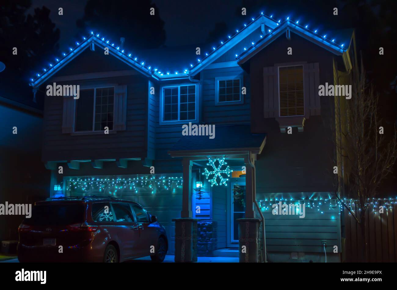 Christmas Lights on Homes Stock Photo Alamy