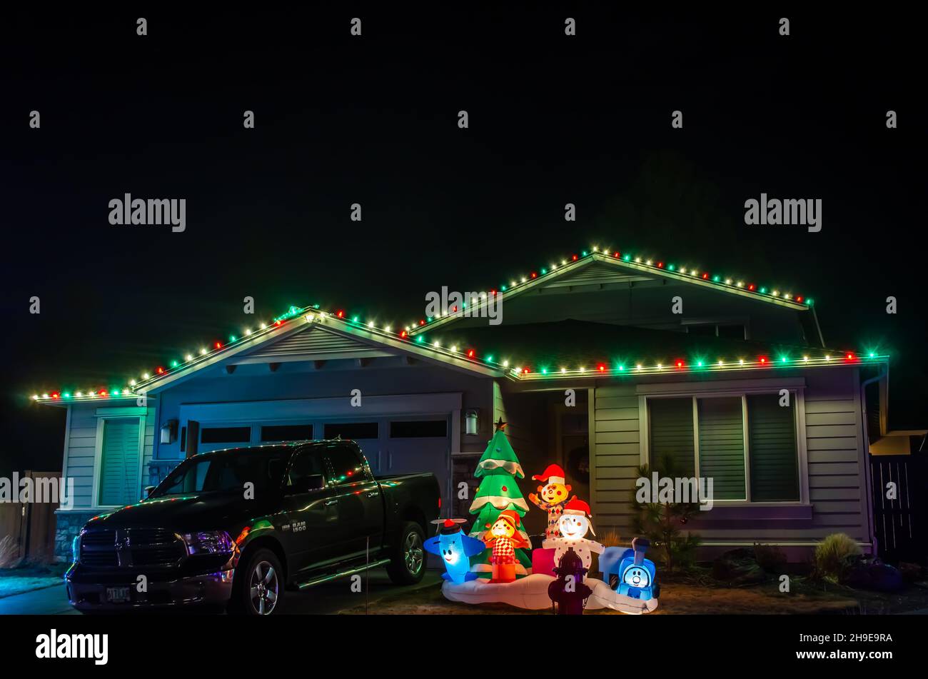 Christmas Lights on Homes Stock Photo Alamy