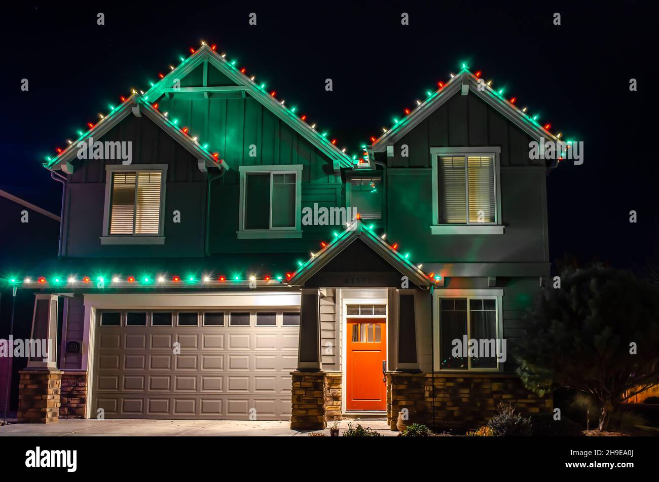 Christmas Lights on Homes Stock Photo Alamy