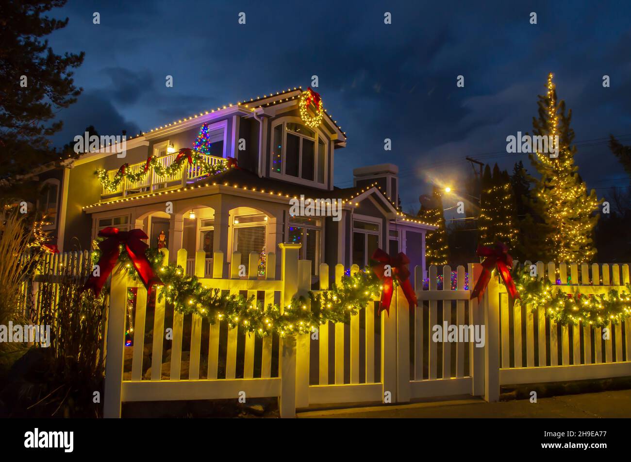 Christmas Lights on Homes Stock Photo Alamy