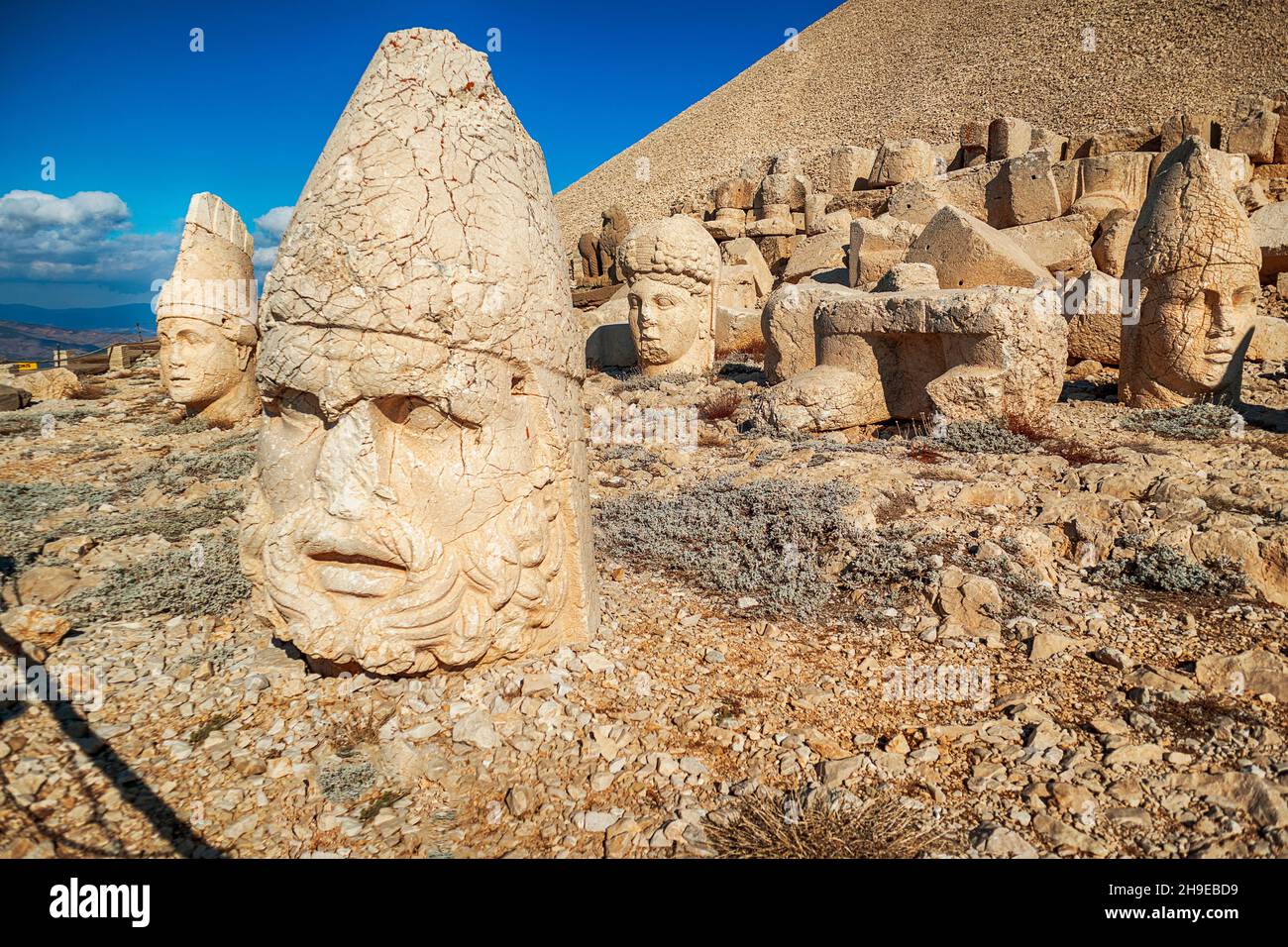 Ancient statues on top of the Nemrut Mountain in Adiyaman, Turkey. The