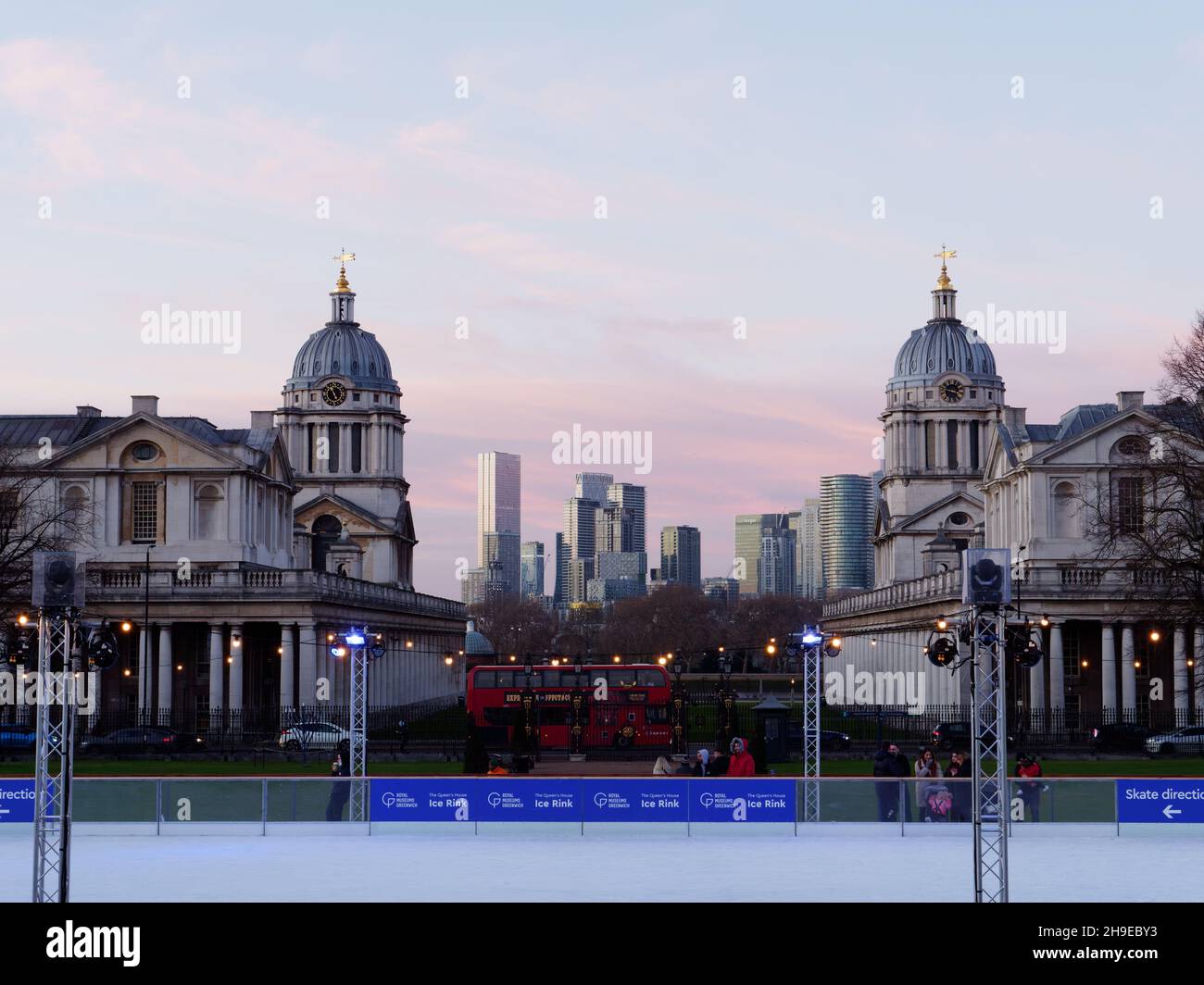 Ice Rink in Greenwich with the University Buildings behind and Sky