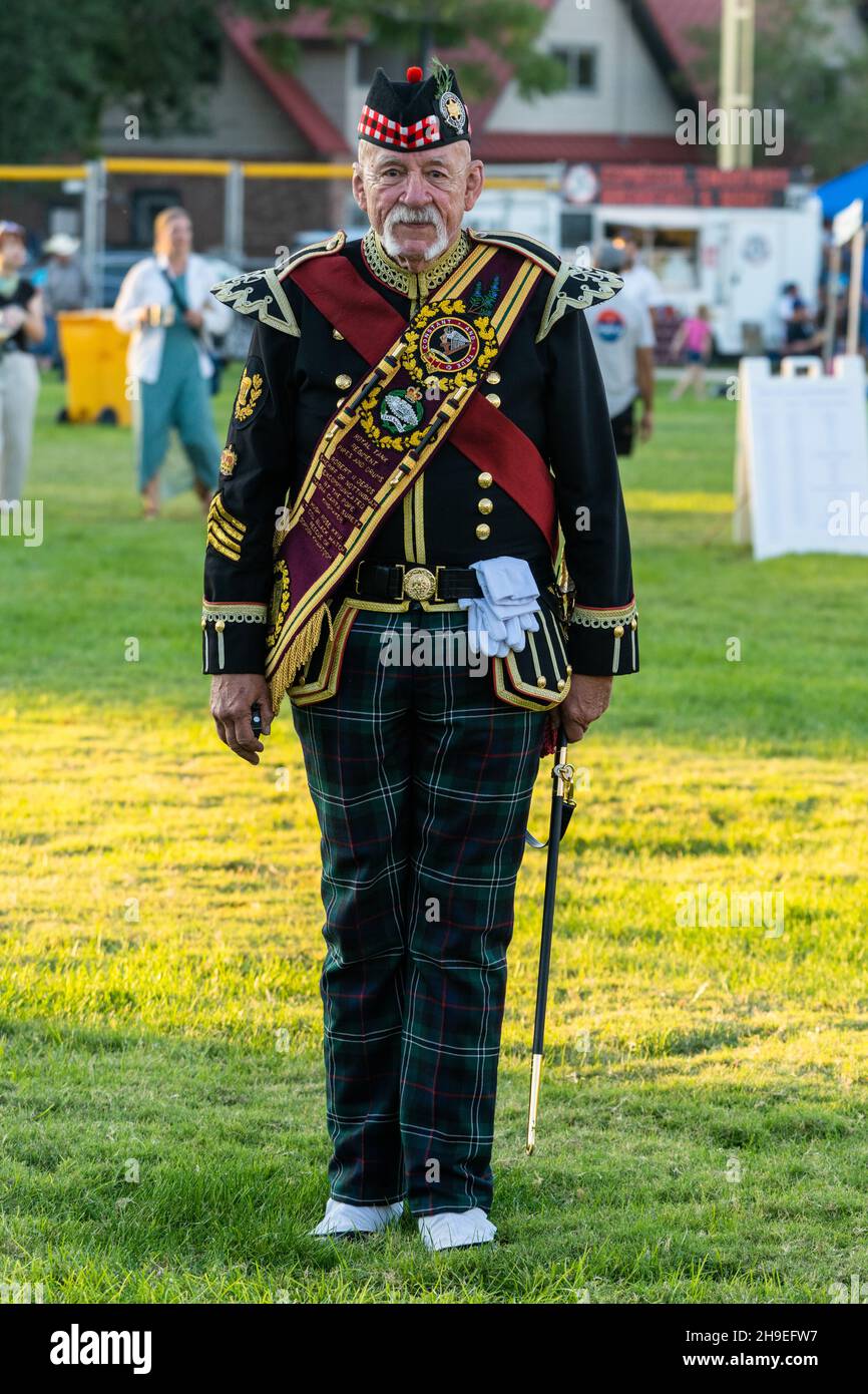 Portrait of a Highland drum major in full regalia at a Scottish