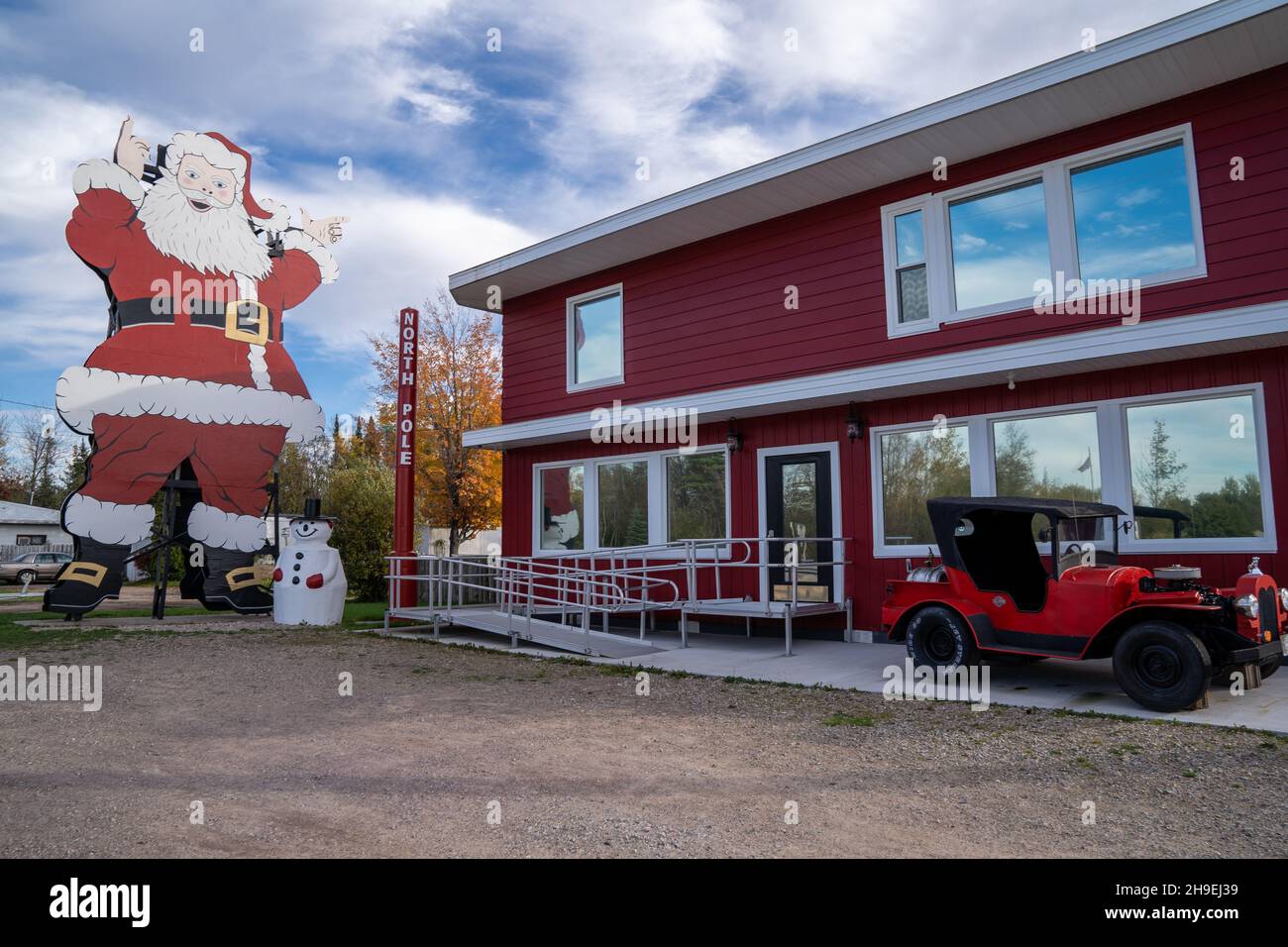 Christmas, Michigan October 19, 2021 Large Santa Claus outside of