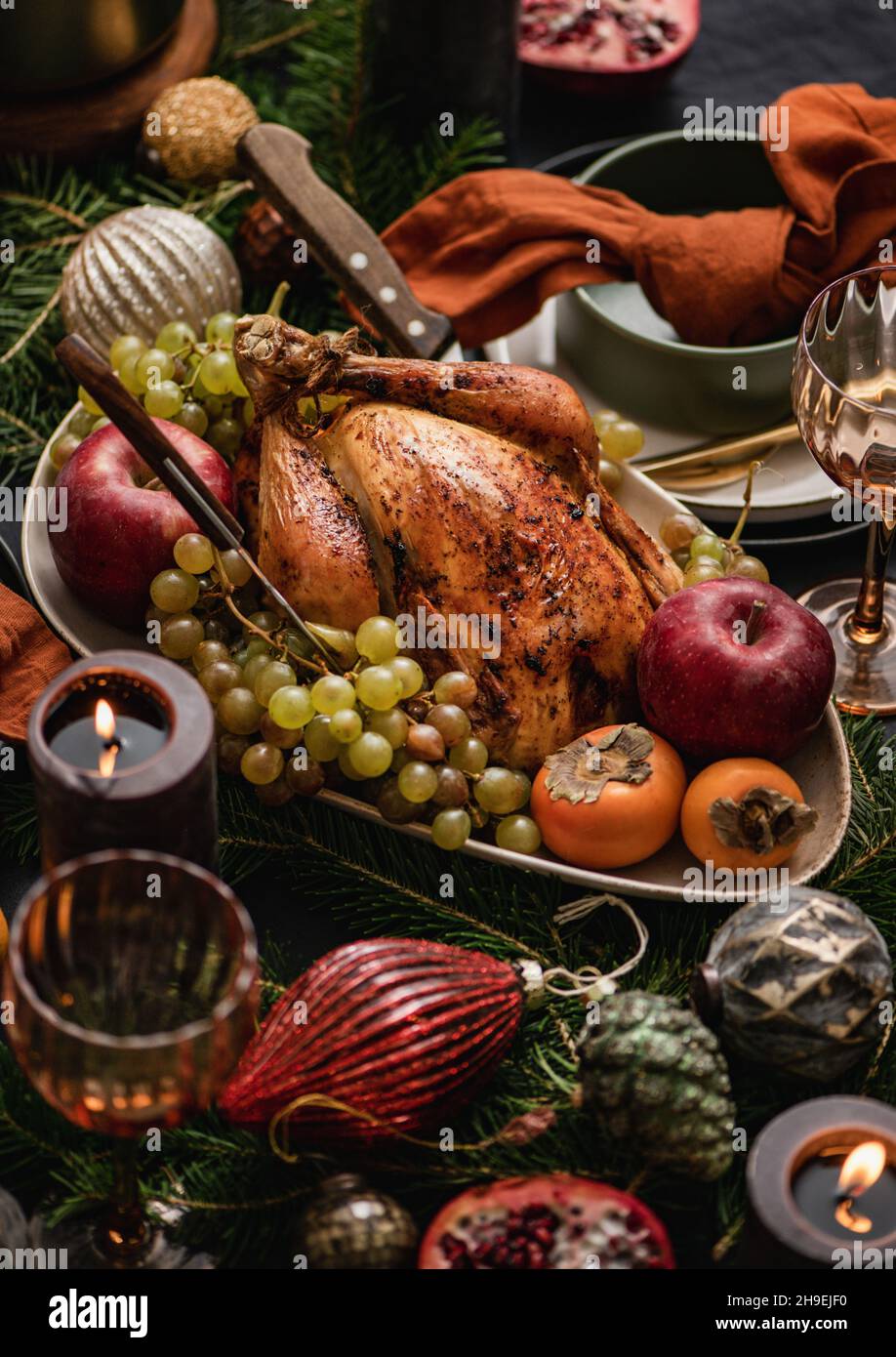 Christmas or New Year holiday dinner festive table Stock Photo