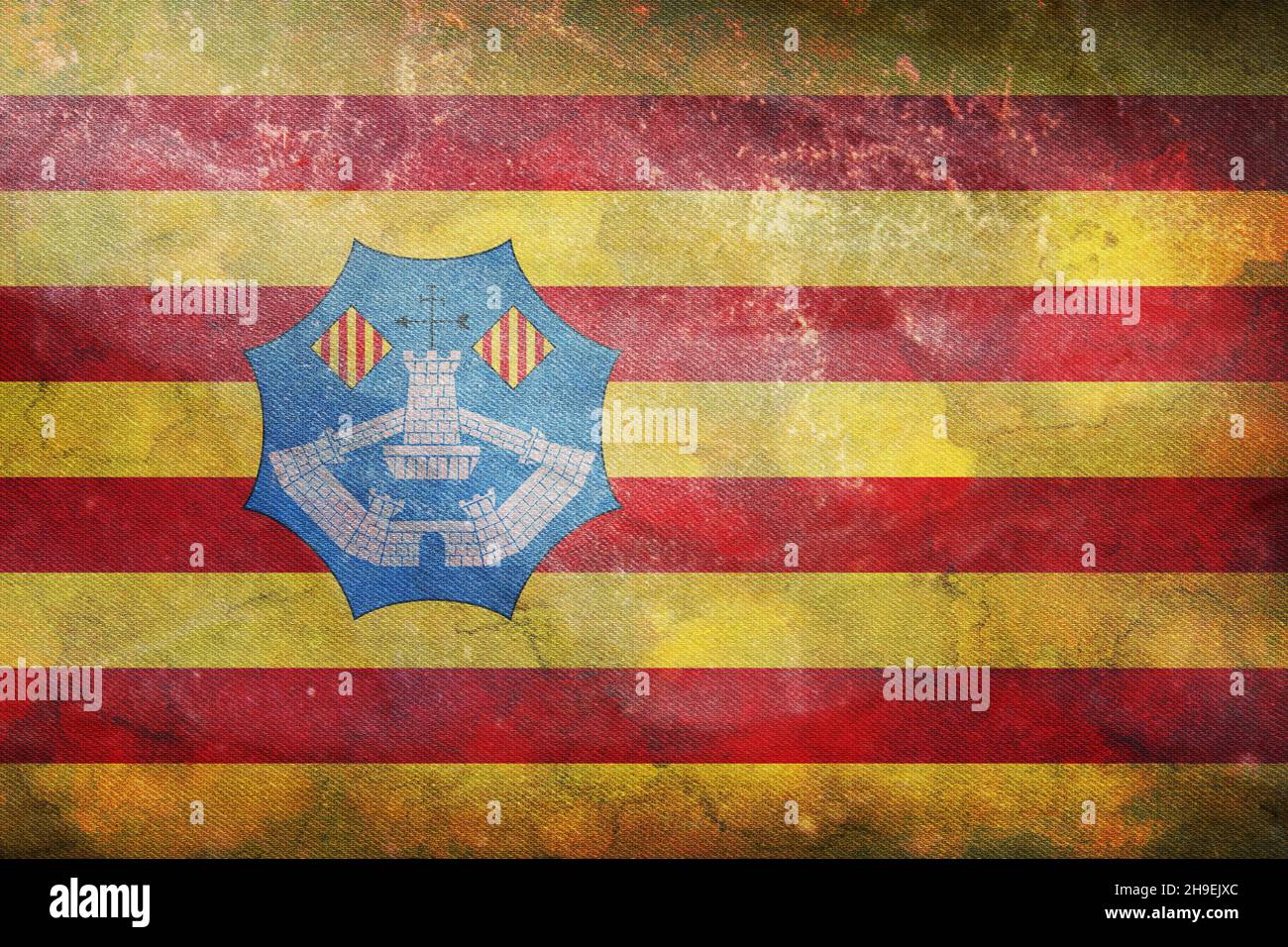 Top view of retro flag Menorca, Spain with grunge texture. Spanish ...