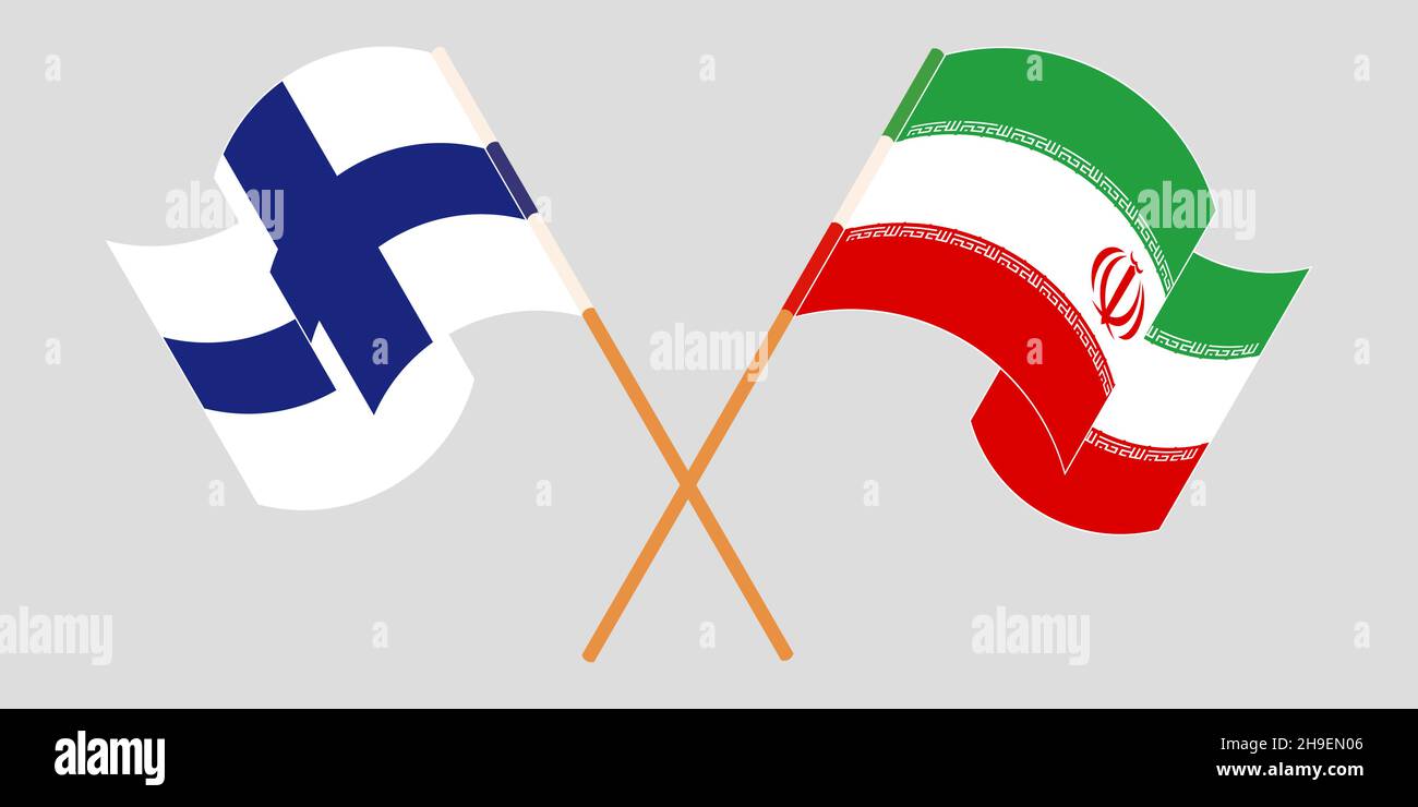 Crossed and waving flags of Iran and Finland. Vector illustration Stock ...