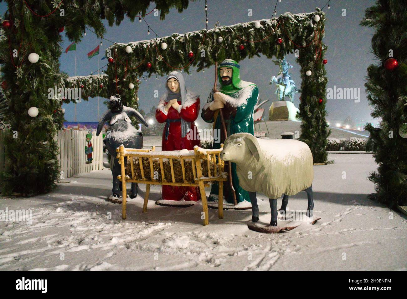 TIRASPOL, MOLDOVA Jan 12, 2021 The Christmas Nativity Scene in the