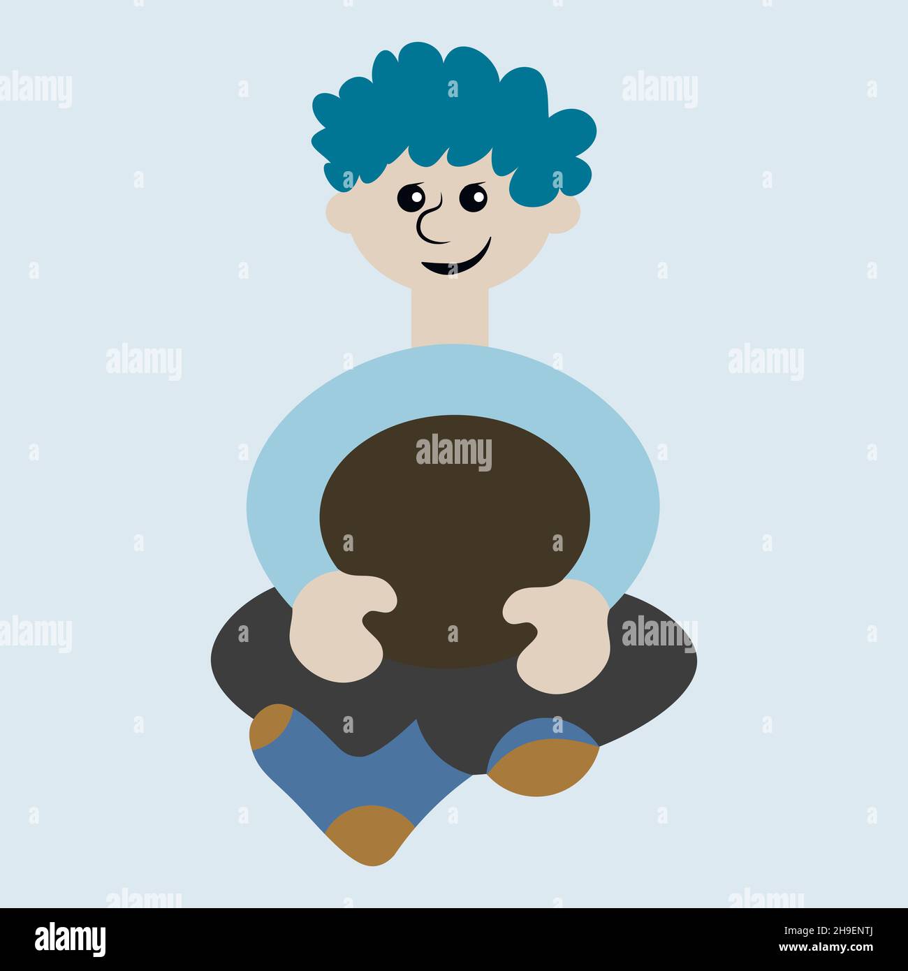 Illustration on a square background a man sitting cross his legs a