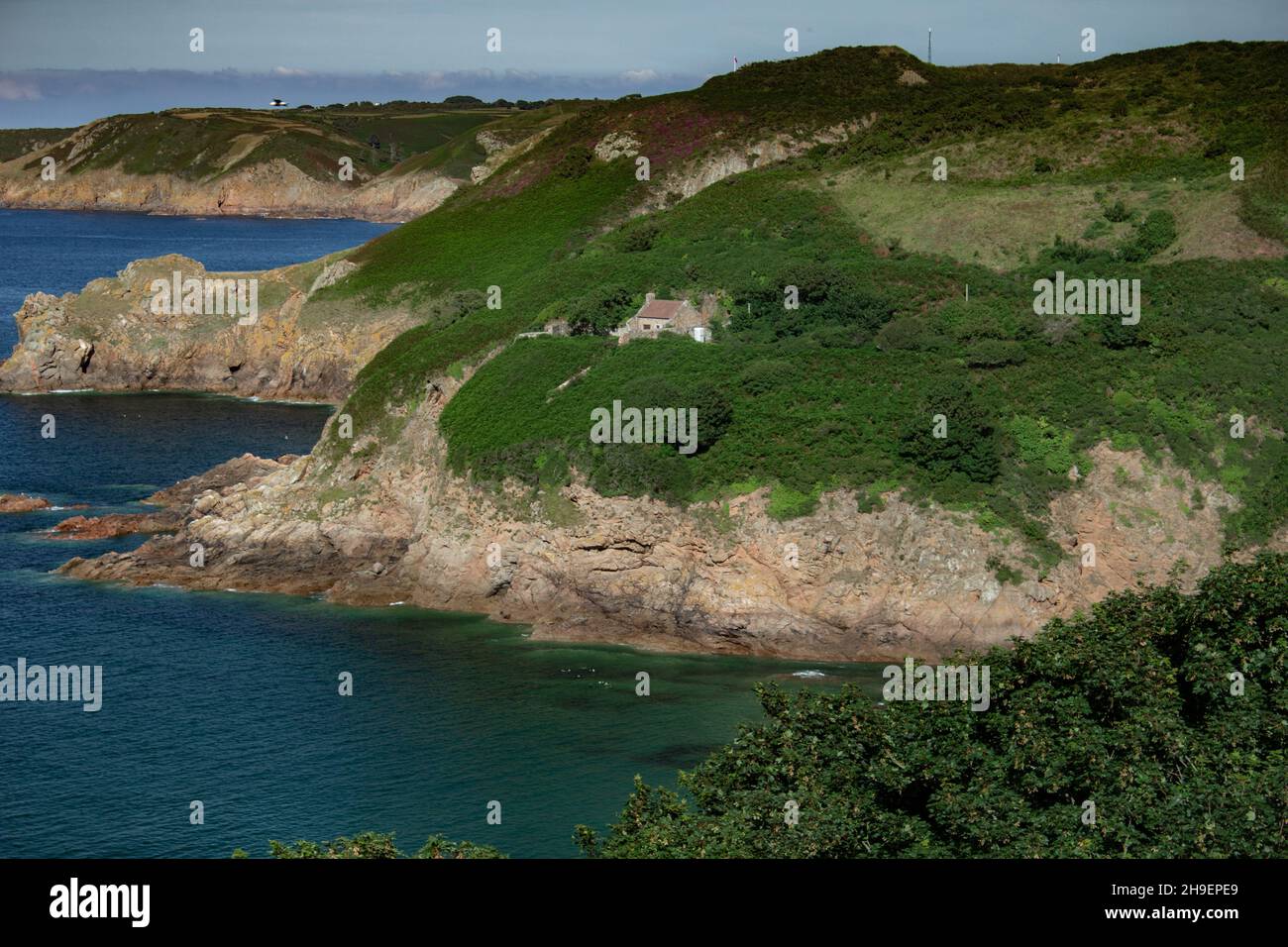 The Channel Islands of Jersey, Guernsey and Sark in summer with sun
